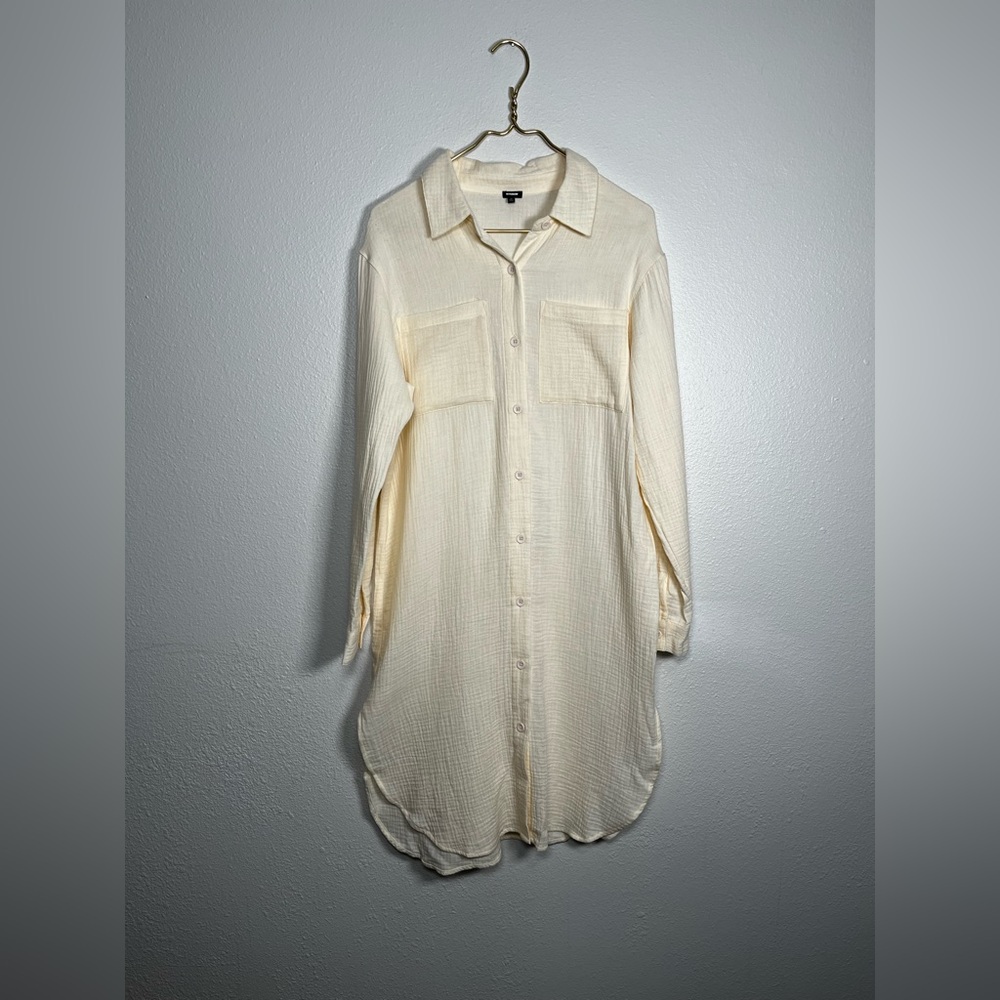 Monrow Light Cream gauze high-low Shirt Dress size Medium